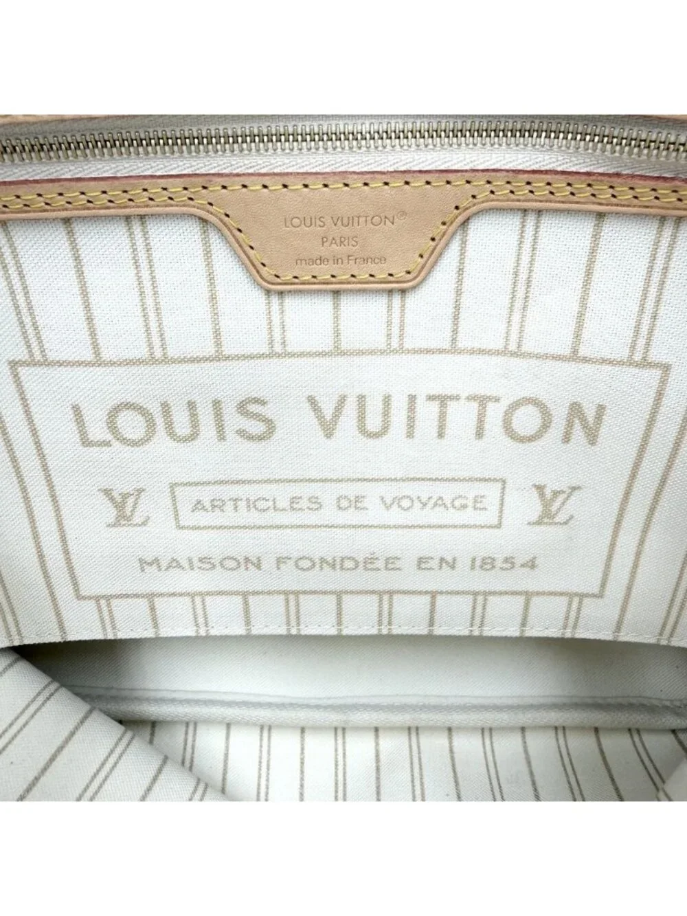 Louis Vuitton Tote Neverfull PM Shoulder Bag Damier Azur Canvas White Gold